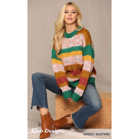 Sweaters - ❤️LAST 1! Soft! Multi Stripe Soft Contrast Sweater!